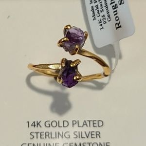 SHIVAM STERLING SILVER GOLD PLATED AMETHYST GENUINE GEMSTONE SIZE 10 RING IN BOX